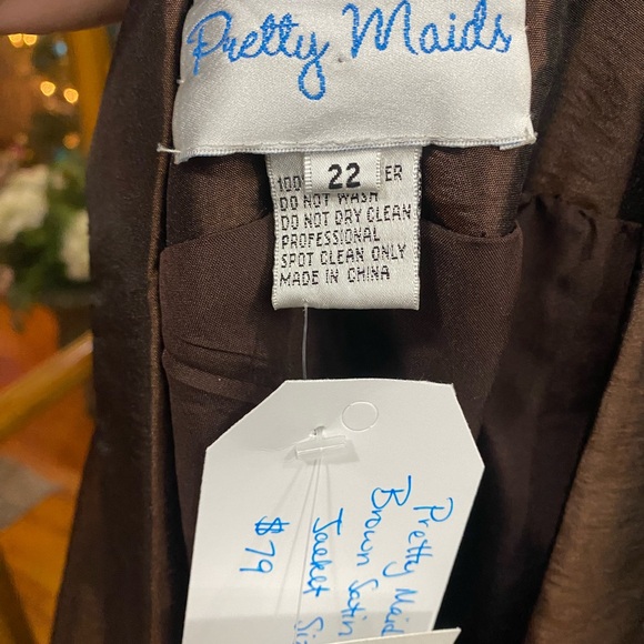 Pretty Maids Brown Cropped Satin Shawl-Collar Jacket - Picture 4 of 4